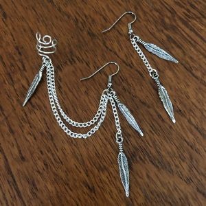 New Simple Dangly Feathers Ear Cuff Earrings Set